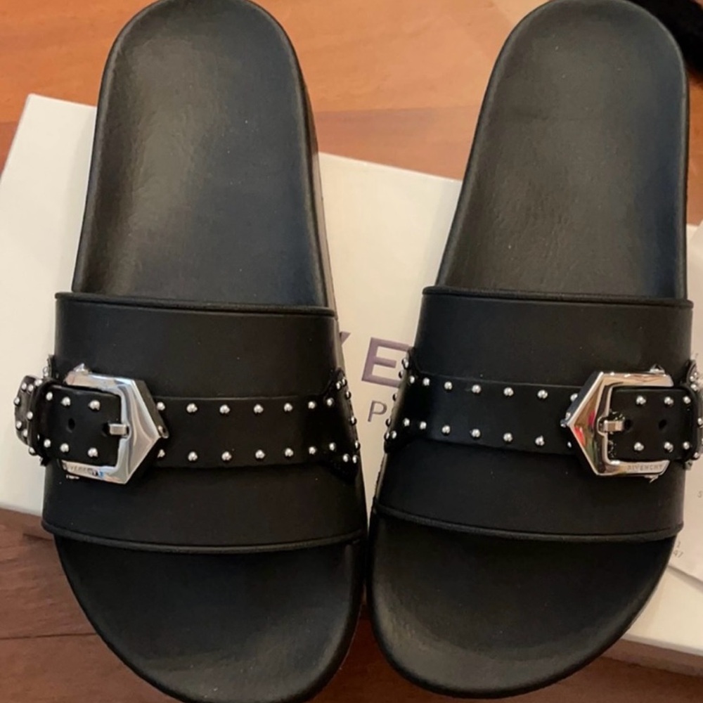 Givenchy Black Slides with Silver Accents